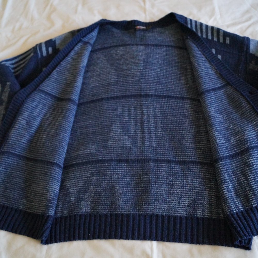 Men's Blue Patterned Button Up Sweater - Picture 7 of 7